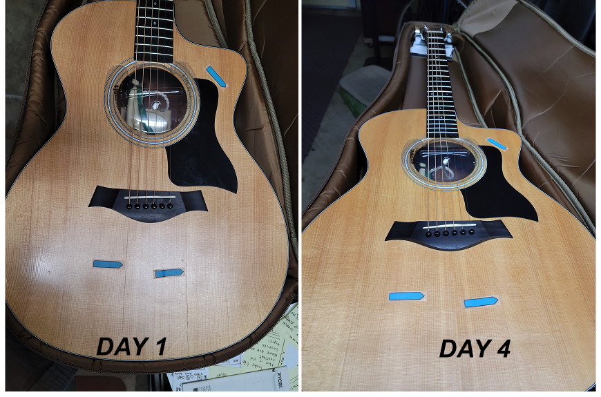 Taylor 114ce acoustic top crack repair in progress